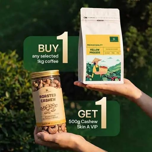 Buy one get one offer: premium coffee pack and roasted cashew jar